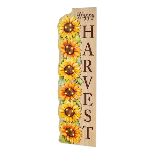 Glitzhome® 36" Lighted Fall Wood Watercolor Sunflower Porch Decor with Timer | 10.5" x 0.5" x 36" | Michaels®